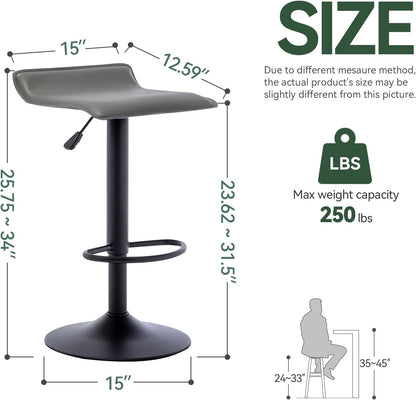 Black Adjustable Bar Stools Set of 2 Modern Swivel Backless Counter Chairs
