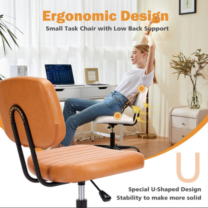Brown Faux Leather Office Chair Adjustable Swivel Rolling Desk Chair