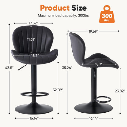 Adjustable Swivel Bar Stools Set of 2 Upholstered Kitchen Island Chairs