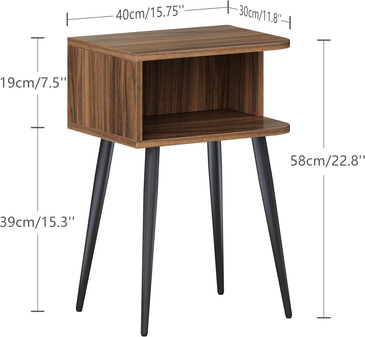 Mid-Century Modern Walnut Brown Nightstand Set of 2 with Open Storage