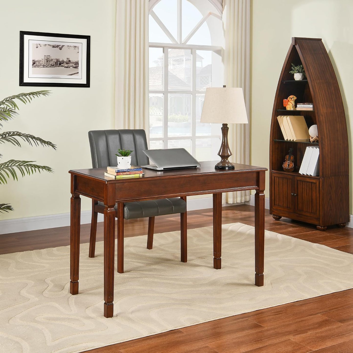 Solid Wood Writing Desk with Drawers Walnut Mid Century Home Office Desk
