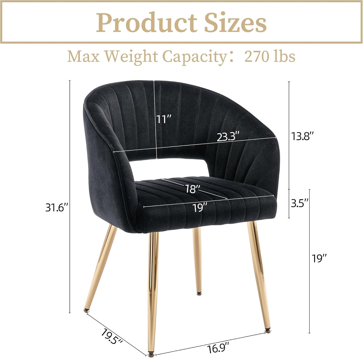 Light Gray Velvet Desk Chair Tufted Vanity Armchair with Gold Metal Legs