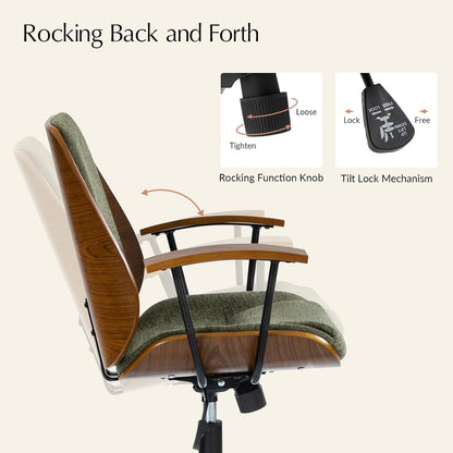 Green Solid Wood Office Chair Adjustable Swivel Mid Century Desk Chair