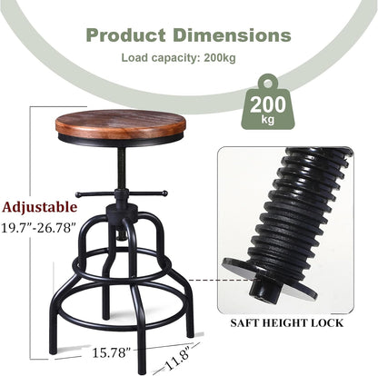 Industrial Swivel Bar Stools Set of 2 Adjustable Wood Counter Height Stools