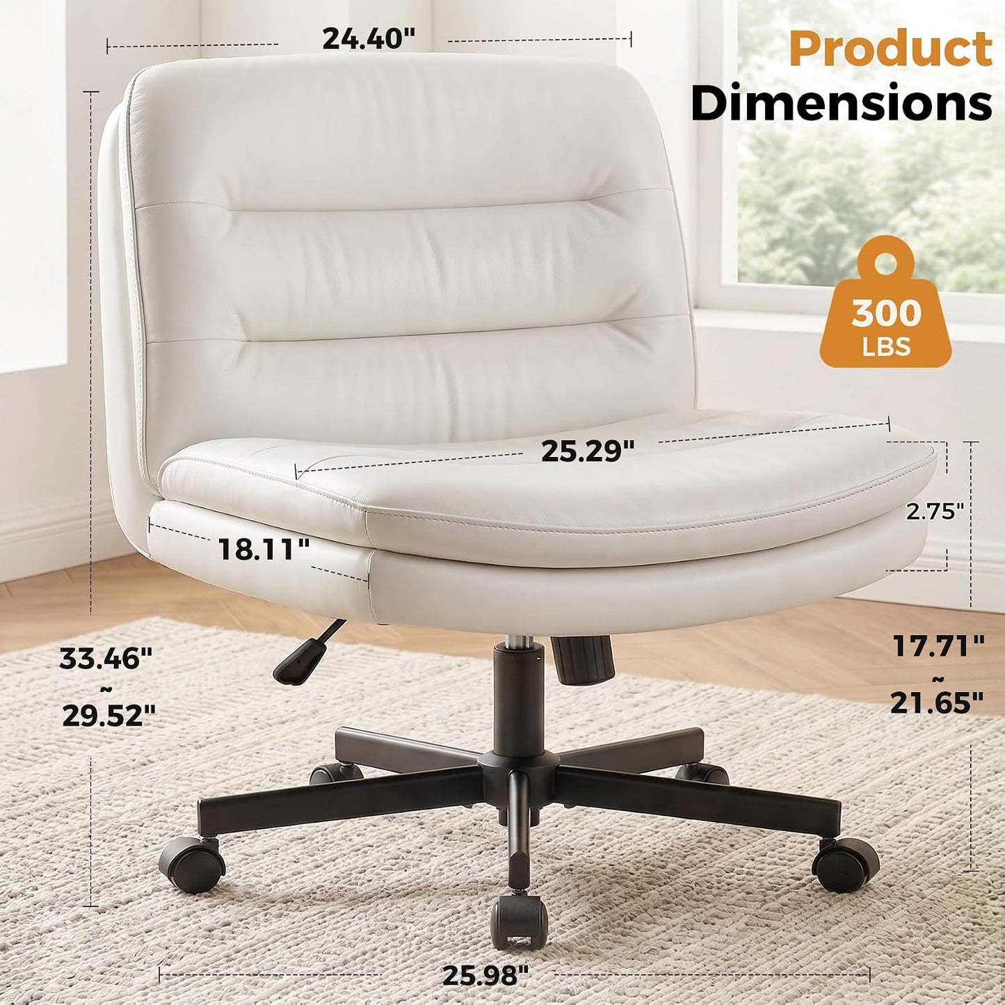 Beige Criss Cross Office Chair Wide Seat Swivel Rolling Vanity Desk Chair