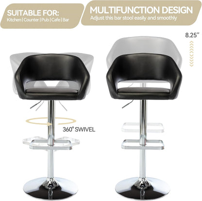 Black Adjustable Swivel Bar Stool Modern Faux Leather Counter Height Chair
