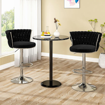 Black Velvet Swivel Bar Stools with Tufted Back Adjustable Height Set of 2