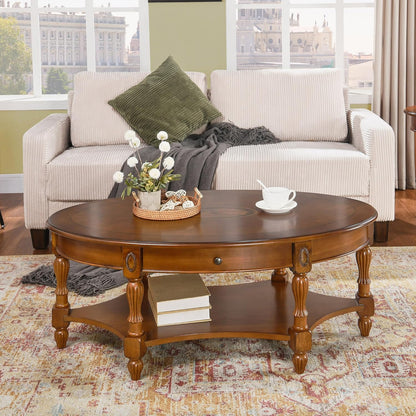 Solid Wood Coffee Table with Drawer Caramel Brown Storage Table