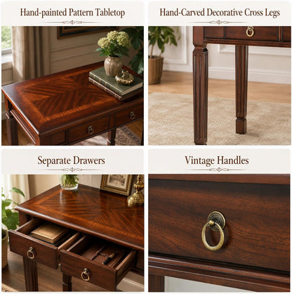 Cherry Walnut Writing Desk with Drawers Mid Century Wood Vanity Table