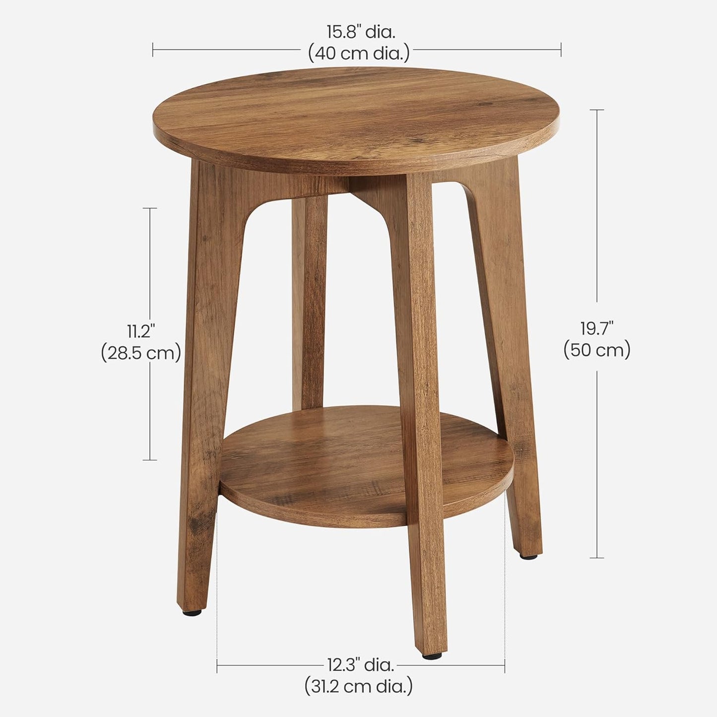 Round Wood Side Table with Lower Shelf Mid Century End Table