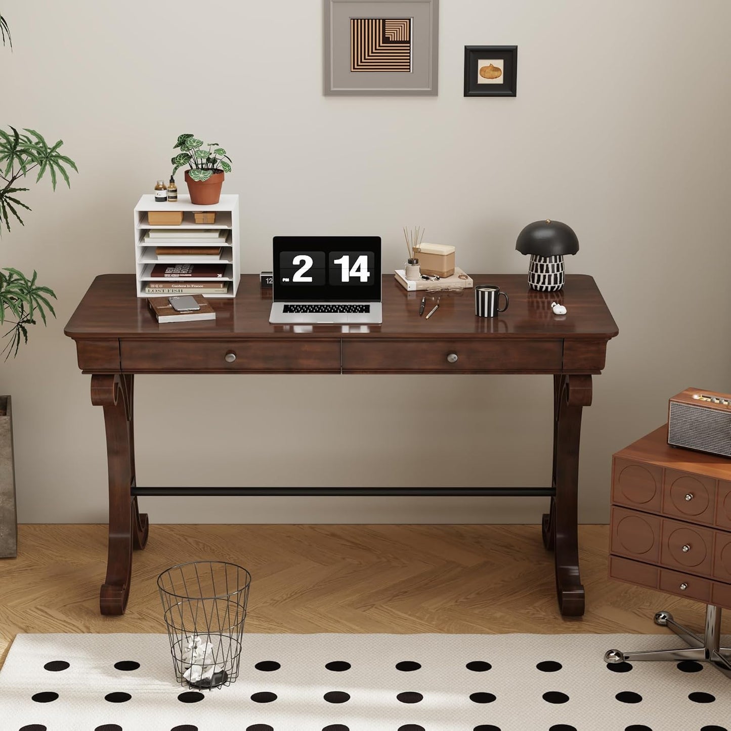 Farmhouse Wood Writing Desk with Drawers Large Rustic Home Office Desk