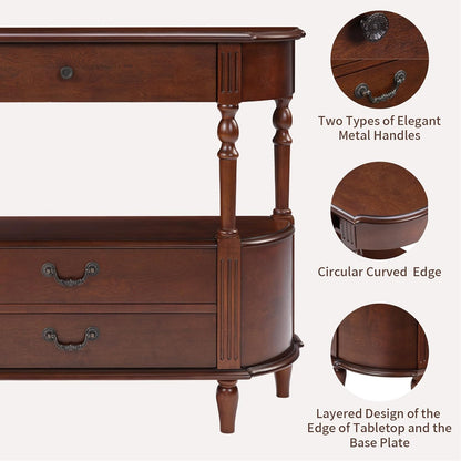 Solid Wood Console Table with Drawers Cherry Half Moon Entryway Table