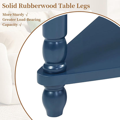 Wood Triangle Corner Table with Drawer and 2 Storage Shelves Navy Blue