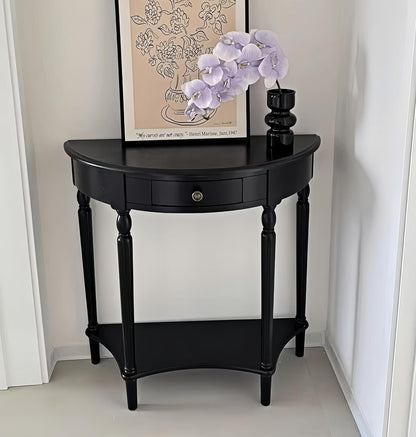 Solid Wood Half Moon Console Table with Drawer Cherry Wood Entryway Table