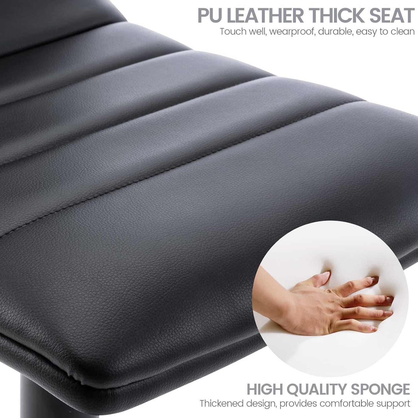 Black Adjustable Bar Stools Set of 2 Modern Swivel Faux Leather Chairs