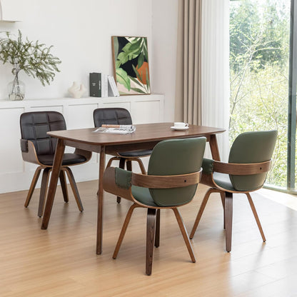 Walnut Brown Swivel Dining Chair with Arms Faux Leather Mid Century Chair