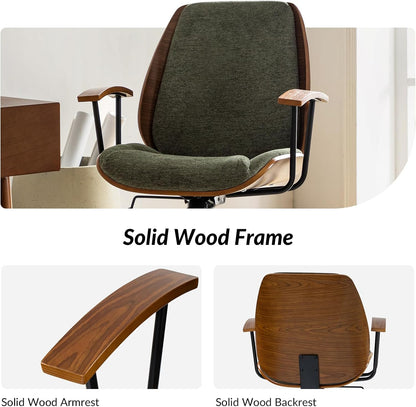 Green Solid Wood Office Chair Adjustable Swivel Mid Century Desk Chair