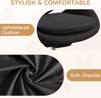 Black Velvet Vanity Chair Adjustable Swivel Office Chair with Wheels