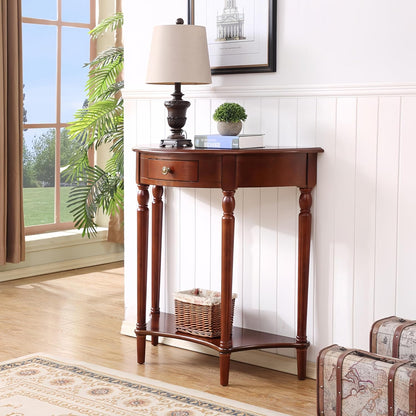 Solid Wood Half Moon Console Table with Drawer Cherry Wood Entryway Table