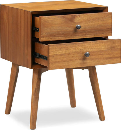 Mid-Century Modern 2-Drawer Nightstand – Acorn Walnut Bedside Table