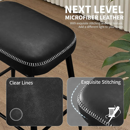 Black Counter Height Bar Stools Set of 2 Upholstered Saddle Seats