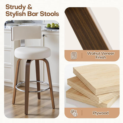 White Swivel Counter Stools Set of 2 Walnut Kitchen Island Chairs