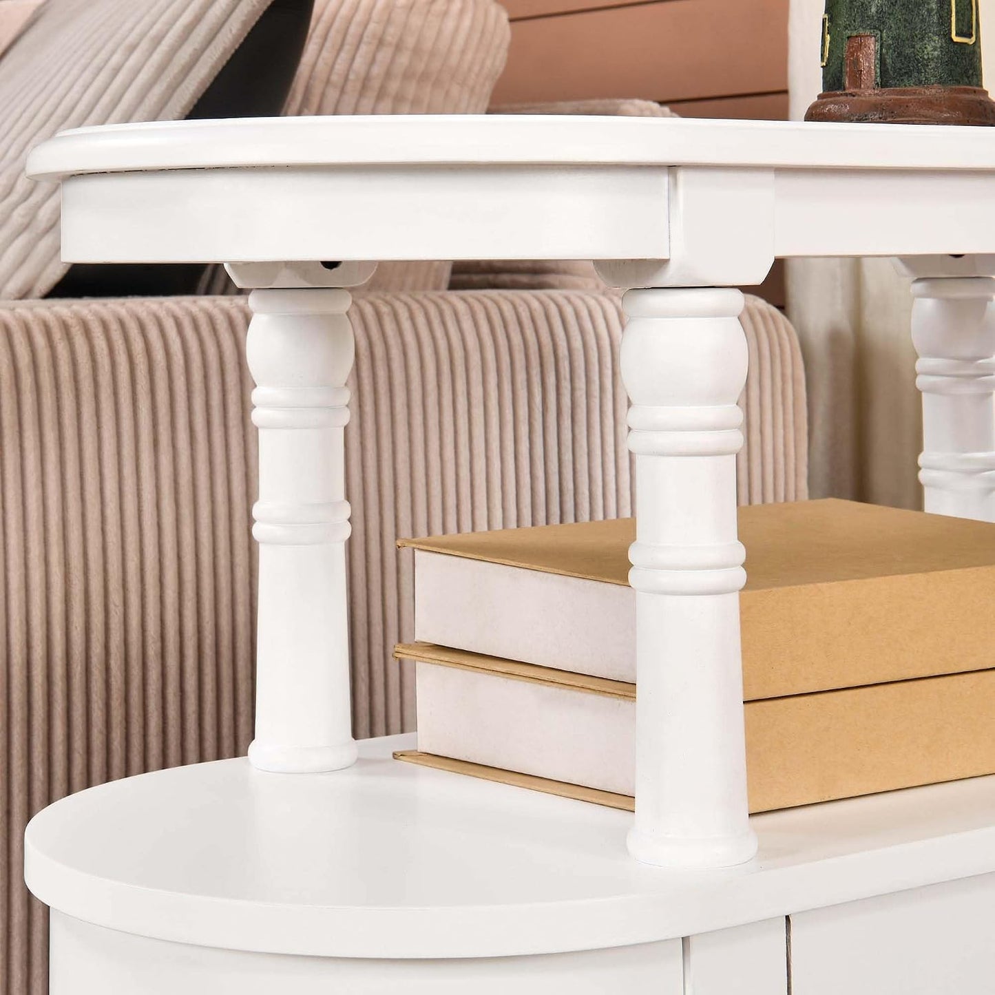 Solid Wood Narrow End Table with Drawers White Slim Bedside Nightstand