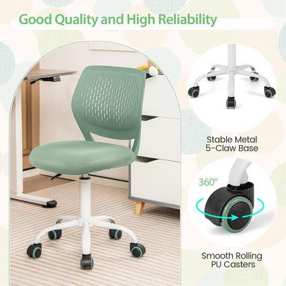 Light Green Mesh Desk Chair Armless Adjustable Swivel Rolling Office Chair