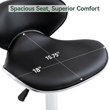 Blue Adjustable Bar Stools Set of 2 Modern Swivel Faux Leather Counter Chairs