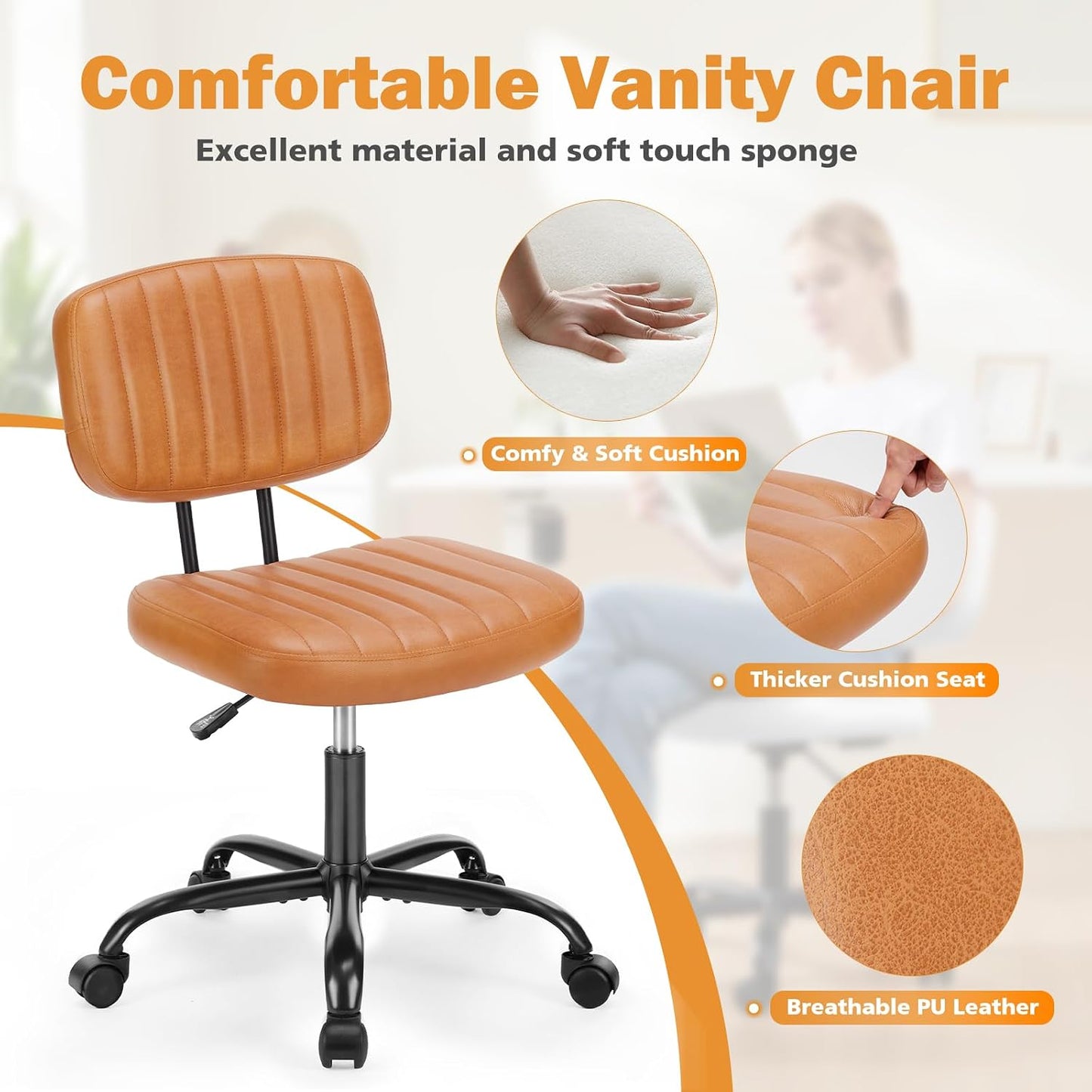 Brown Faux Leather Office Chair Adjustable Swivel Rolling Desk Chair