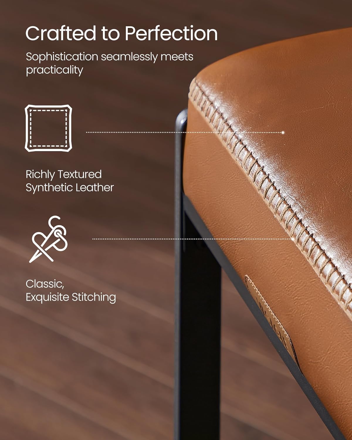 26 Inch Caramel Brown Counter Stool Upholstered Saddle Kitchen Bar Chair