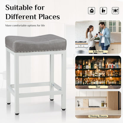24 Inch Grey Counter Stools Set of 2 Upholstered Saddle Bar Chairs