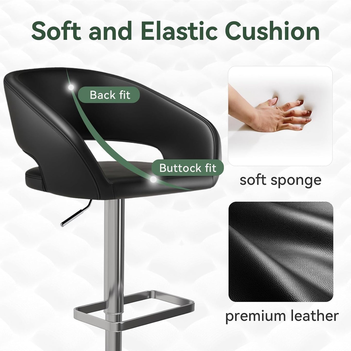 Black Adjustable Swivel Bar Stool Modern Faux Leather Counter Height Chair