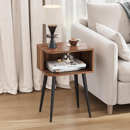 Mid-Century Modern Walnut Brown Nightstand Set of 2 with Open Storage