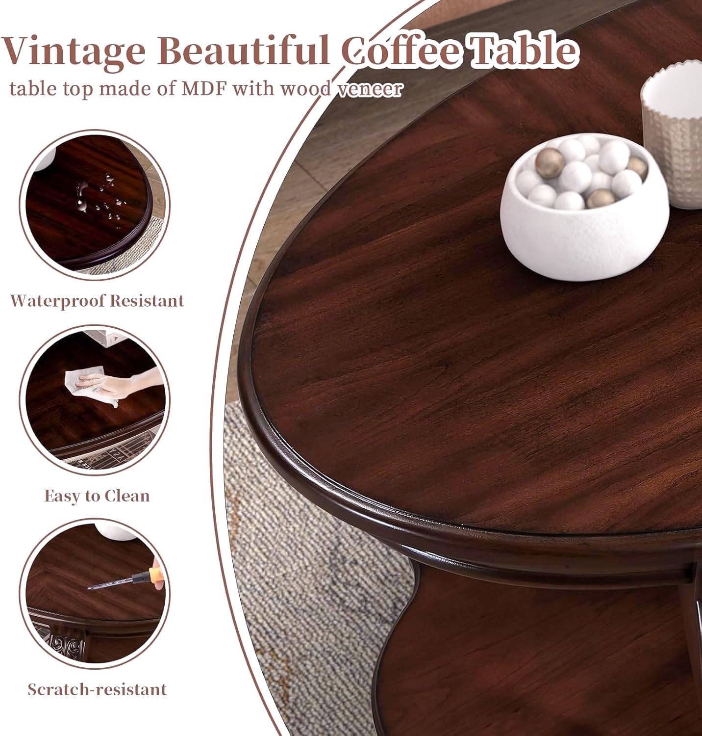 Oval Coffee Table with Storage Victorian Carved Wood 2 Tier Living Room Table