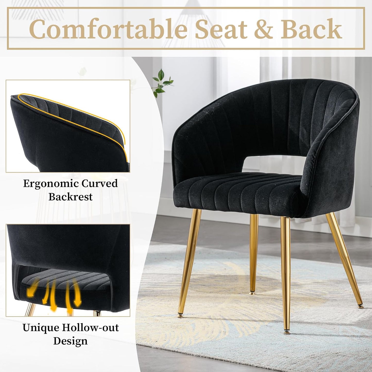 Light Gray Velvet Desk Chair Tufted Vanity Armchair with Gold Metal Legs