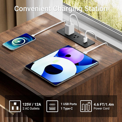23" Walnut Fluted Nightstand with Charging Station – 2-Drawer Bedside Table