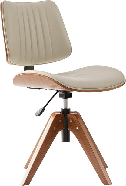 Sage Faux Leather Swivel Desk Chair Adjustable Height Wood Legs Mid Century