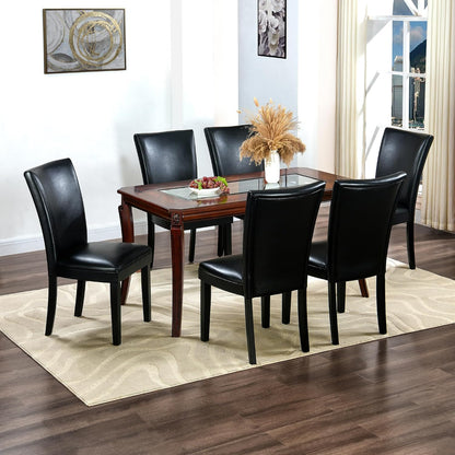 Cherry Wood Dining Table with Glass Top Traditional Vintage Table for 6