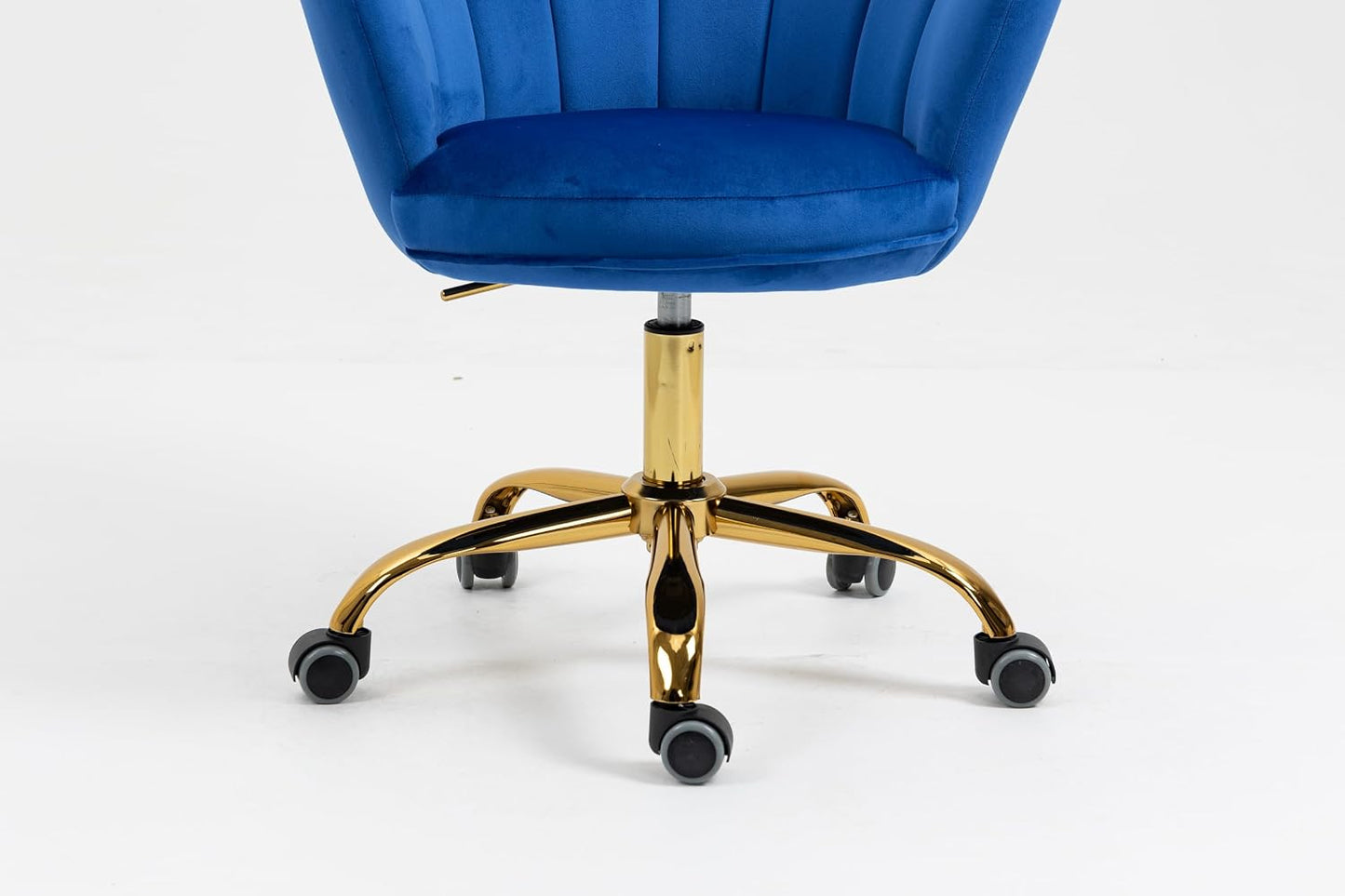 Blue Velvet Office Chair Adjustable Swivel Vanity Chair with Gold Base
