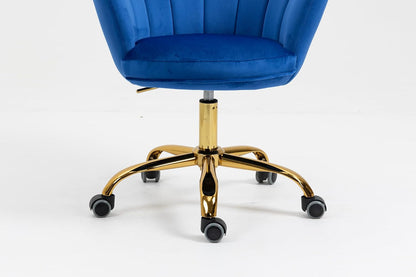 Blue Velvet Office Chair Adjustable Swivel Vanity Chair with Gold Base