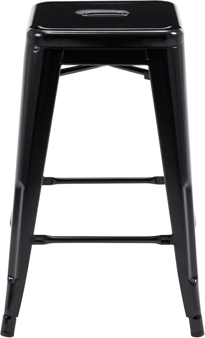 Black Metal Bar Stools Set of 2 Stackable Industrial Counter Height Seats