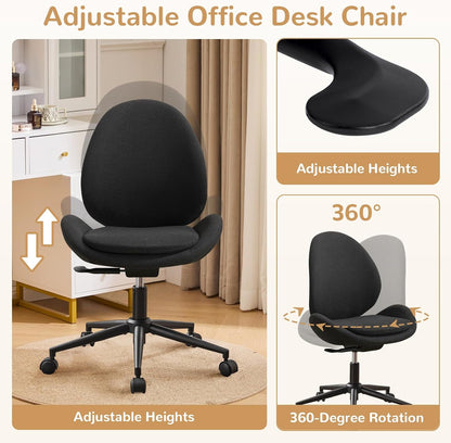 Black Velvet Vanity Chair Adjustable Swivel Office Chair with Wheels