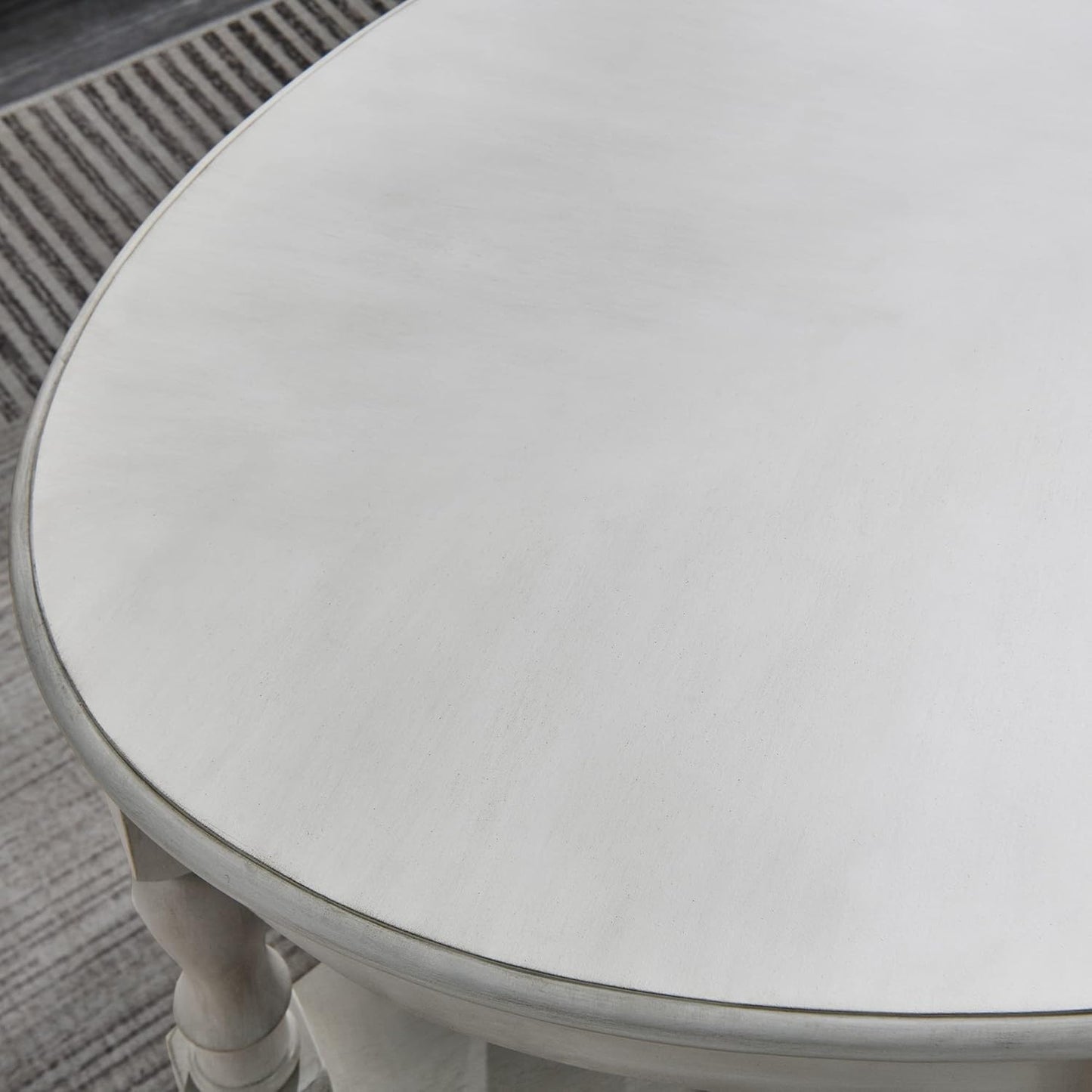 Victorian Oval Solid Wood Coffee Table with Drawer Grey White Storage Table