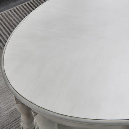 Victorian Oval Solid Wood Coffee Table with Drawer Grey White Storage Table