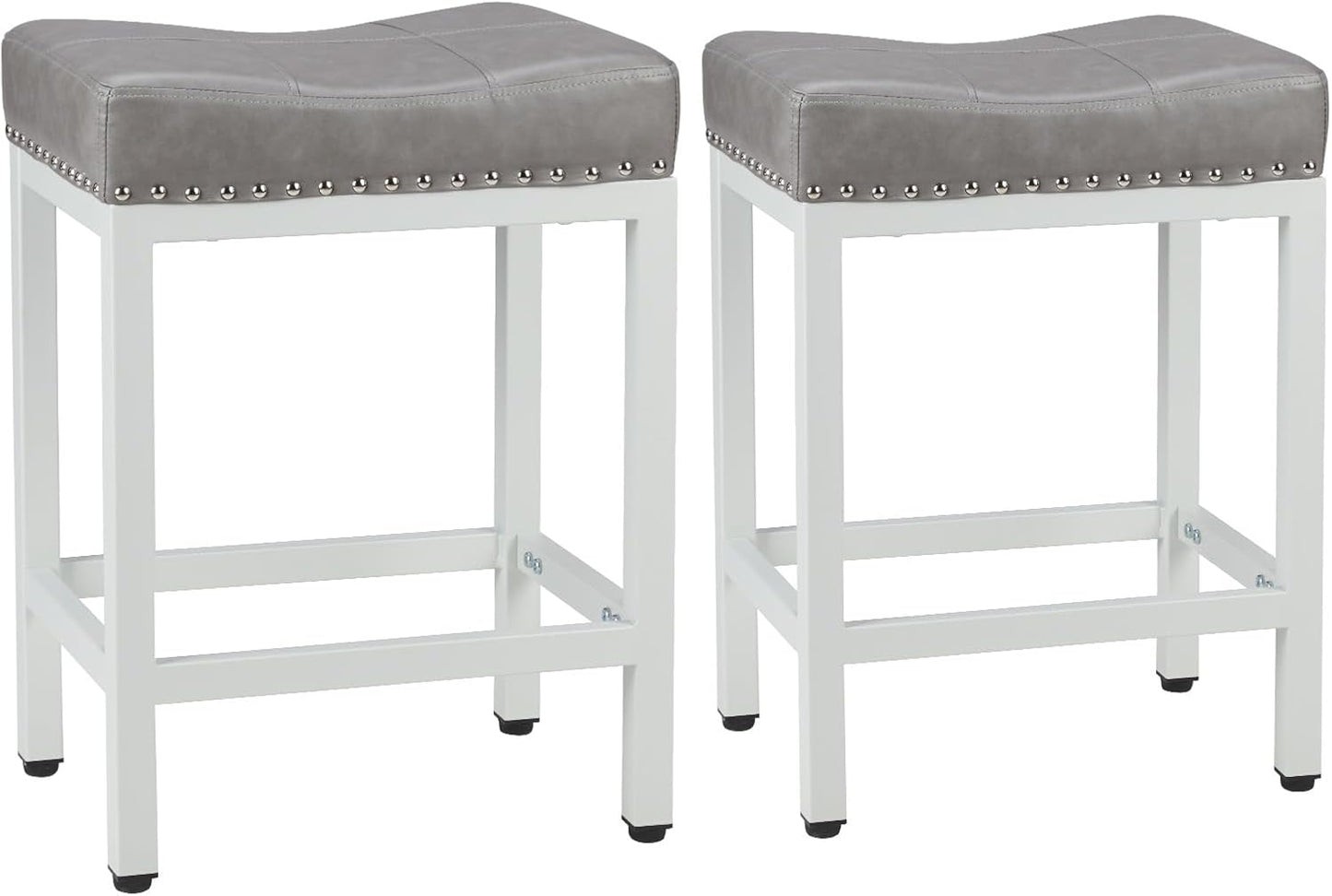 24 Inch Grey Counter Stools Set of 2 Upholstered Saddle Bar Chairs