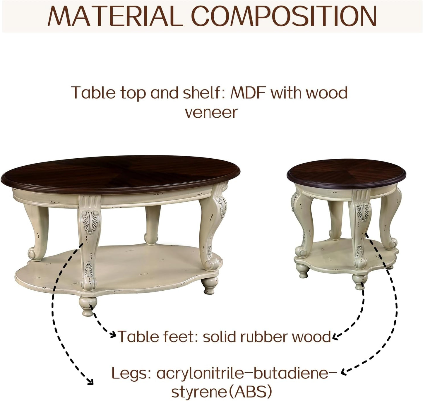 Round End Table Antique Natural Victorian Carved Side Table with Storage Shelf