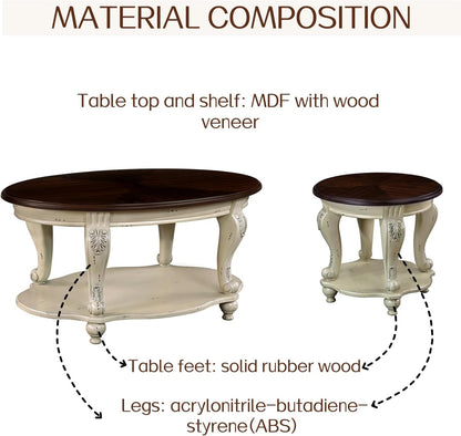 Round End Table Antique Natural Victorian Carved Side Table with Storage Shelf