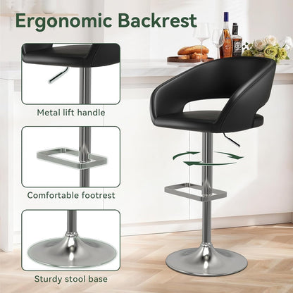 Black Adjustable Swivel Bar Stool Modern Faux Leather Counter Height Chair