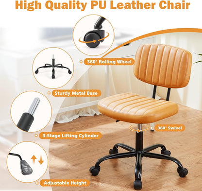 Brown Faux Leather Office Chair Adjustable Swivel Rolling Desk Chair